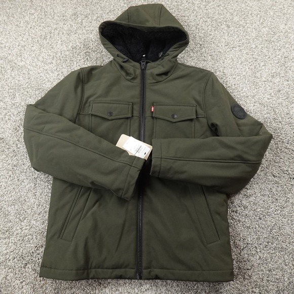 NEW Levis Jacket Mens S Green Softshell Sherpa Fleece Lined Zip Trucker Coat NWT - Picture 2 of 16